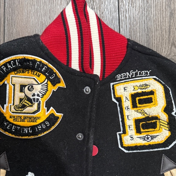 Kids Varsity Jacket with Patches - Black and Tan - Picture 5 of 5